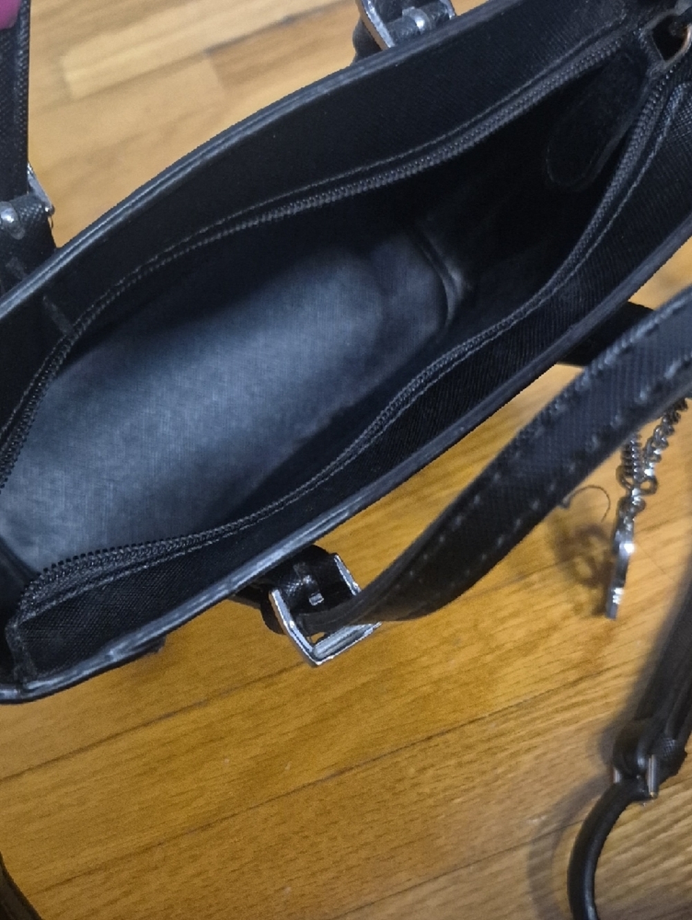 Guess Black Mini Crossbody Tote with Silver Charm - Picture 5 of 8